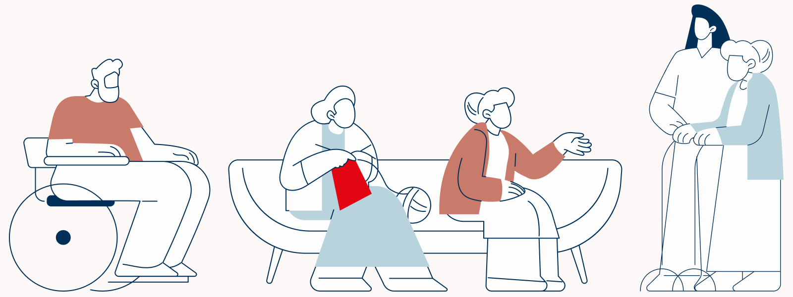 Ilustracja: seniorzy i ich opiekunowie — wspólnota Fundacji Pro Seniore